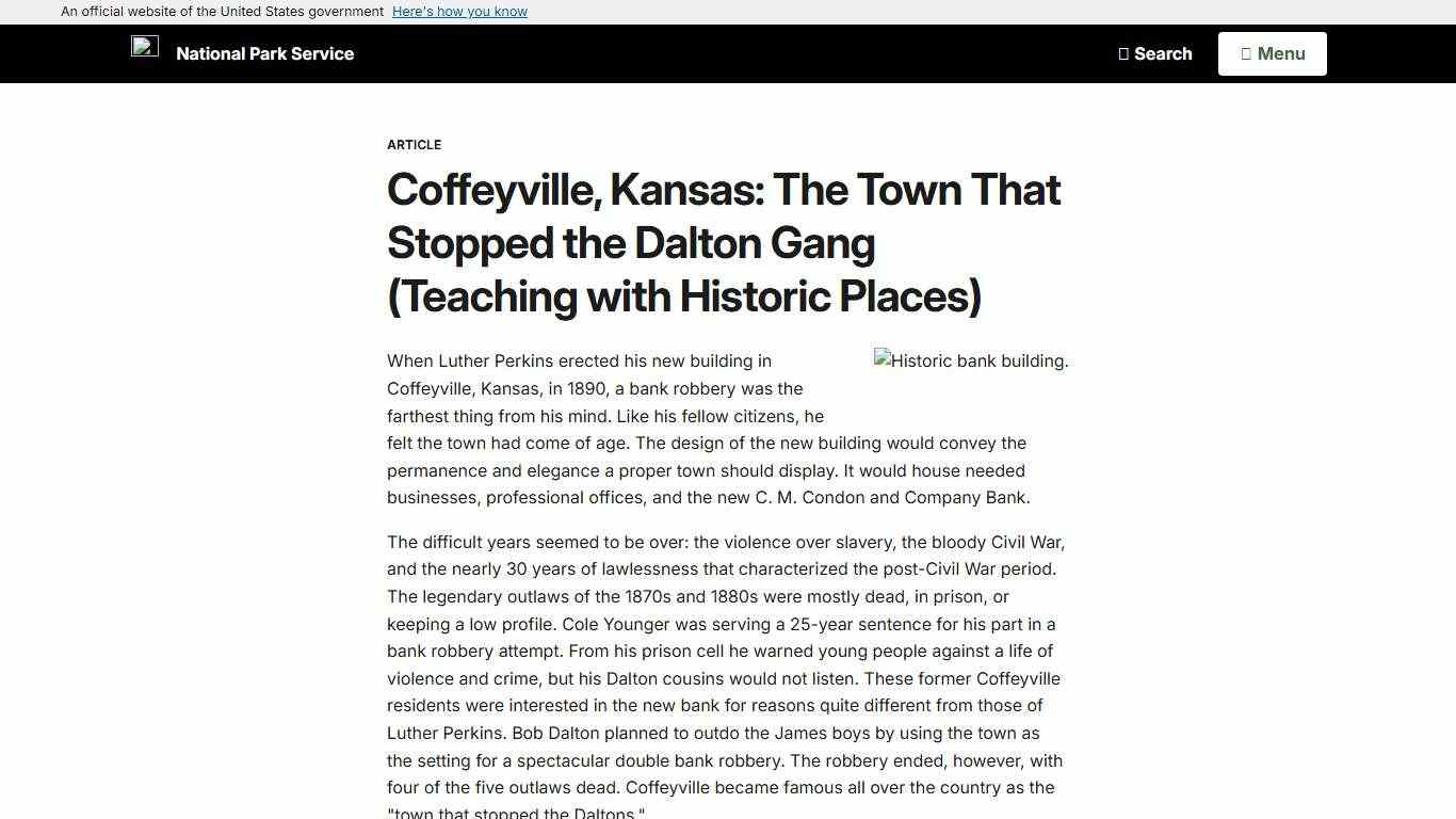 Coffeyville, Kansas: The Town That Stopped the Dalton Gang (Teaching with Historic Places) (U.S. National Park Service)
